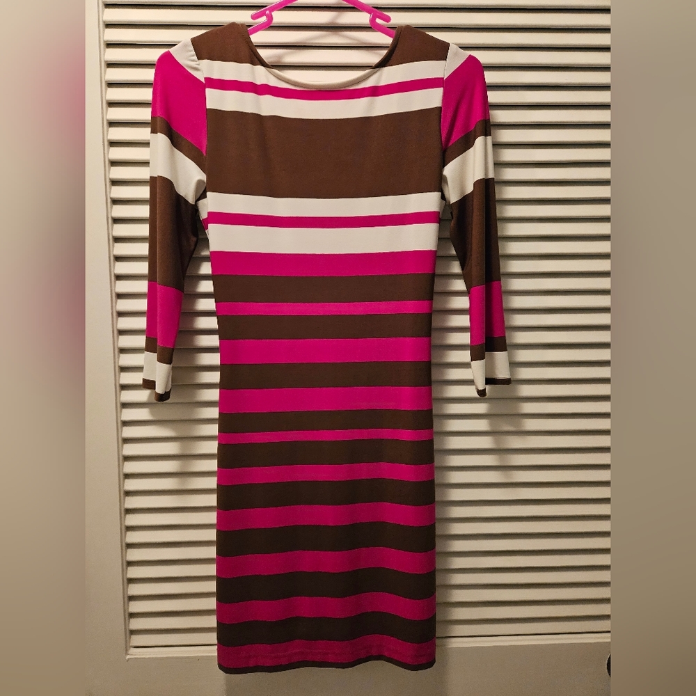 Rubber Ducky Productions IncStriped dress 3/4 sleeves, 94% Poly, 6% Spandex